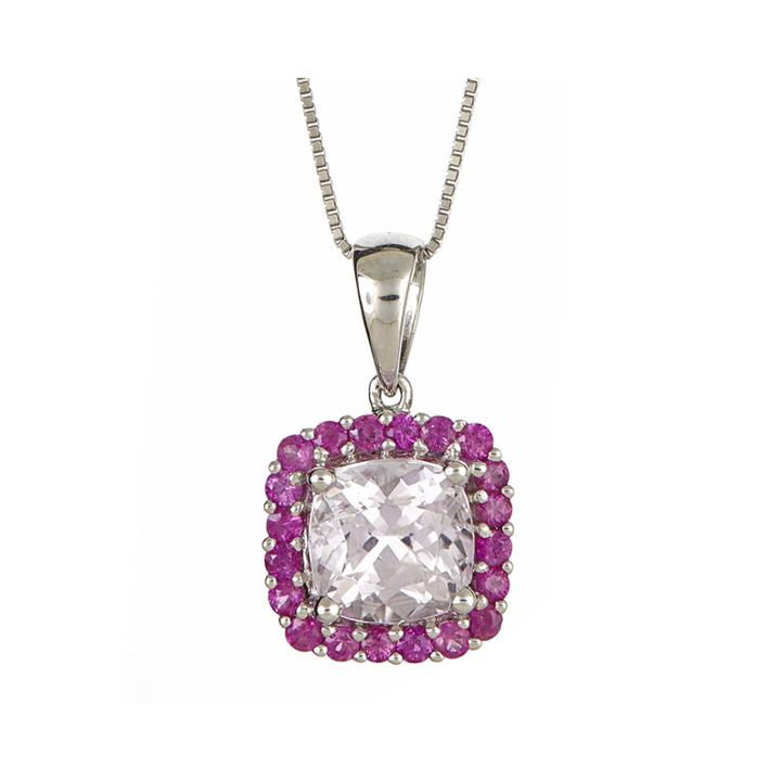 Limited Quantities Cushion-cut Genuine Kunzite And Pink Sapphire Pendant Necklace
