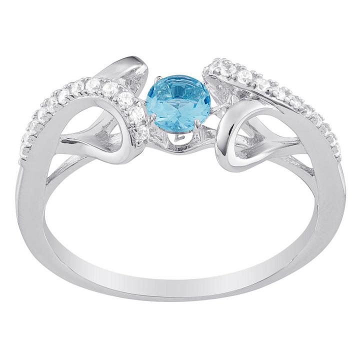Personalized Womens Simulated Cubic Zirconia Multi Color Sterling Silver Cocktail Ring