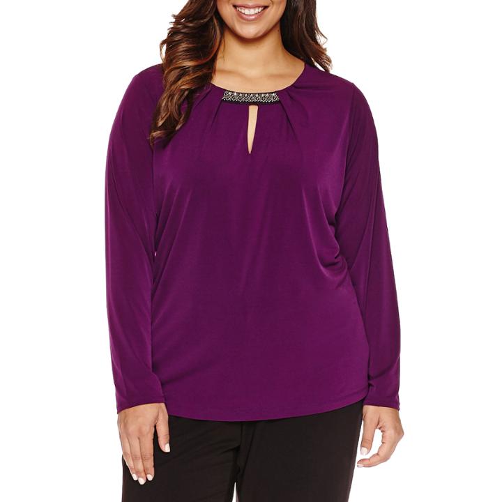 Liz Claiborne Long Sleeve Crew Neck Knit Blouse