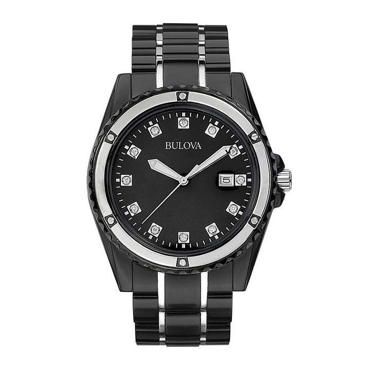 Bulova Mens Black Diamond-accent Watch 98d107