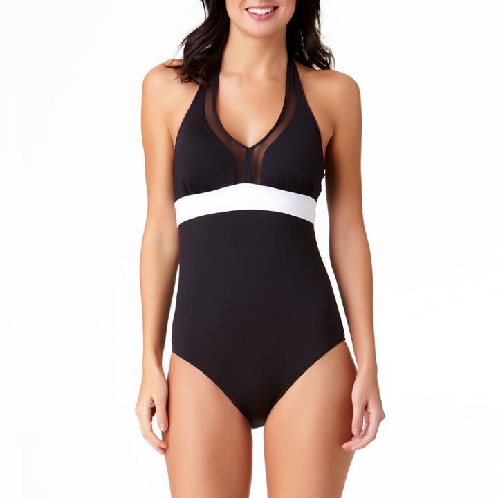 Liz Claiborne Halter Mesh One Piece Swimsuit