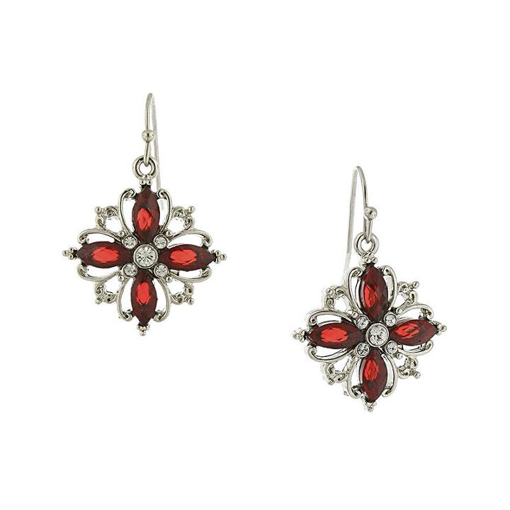 1928 Red Stone Silver-tone Marquise Earrings
