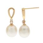 Diamond Accent Genuine White Pearl 10k Gold Drop Earrings