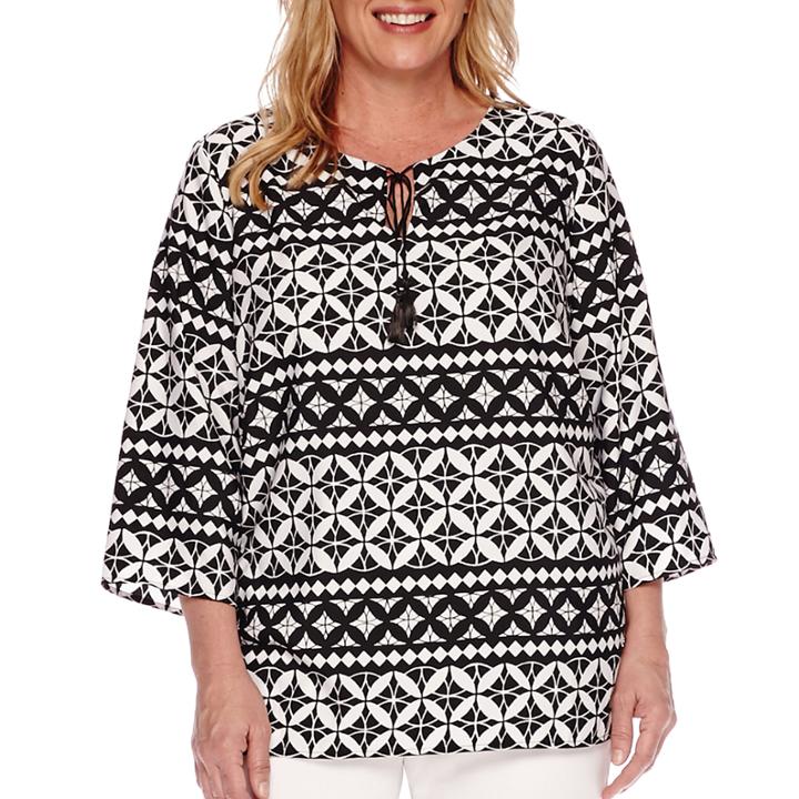 Alfred Dunner Sao Paolo 3/4-sleeve Tie-front Geometric Blouse - Plus