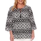 Alfred Dunner Sao Paolo 3/4-sleeve Tie-front Geometric Blouse - Plus