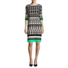 Studio 1 Elbow Sleeve Geo Linear Shift Dress