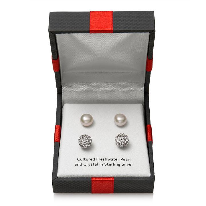 Limited Time Special! 2 Pair Cultured Pearl & Crystal Sterling Silver Earring Set