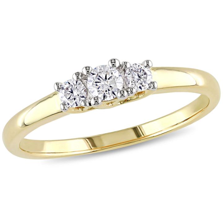 Love Lives Forever Womens 1/4 Ct. T.w. Genuine Round White Diamond 10k Gold 3-stone Ring