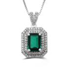Womens Lab Created Emerald Sterling Silver Pendant Necklace