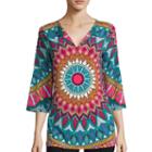 Nicole By Nicole Miller Long-sleeve Split-neck Yin Yang Top