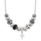 Dazzling Designs&trade; Silver-plated Cross Artisan Glass Bead Necklace