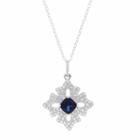 Womens Lab Created Blue Sapphire Flower Pendant Necklace