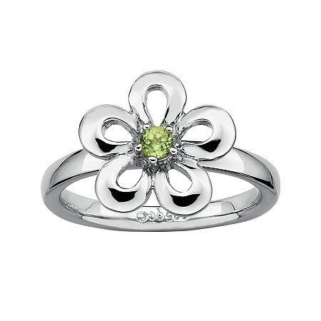 Personally Stackable Genuine Peridot Sterling Silver Flower Stackable Ring