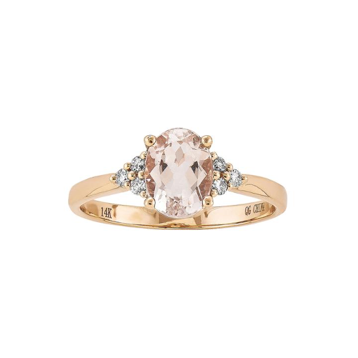 Oval Genuine Morganite And 1/10 Ct. T.w. Diamond 14k Rose Gold Ring