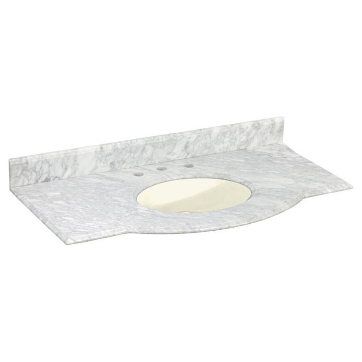 43.5-in. W 23.5-in. D Marble Top With Backsplash In Bianca Carara Color For 3h8-in. Faucet - Biscuitum Sink