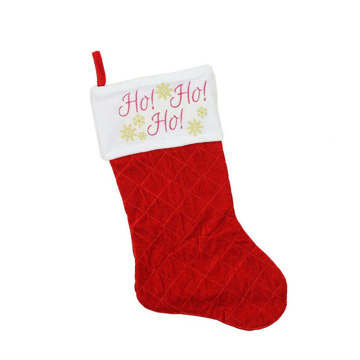 19 Quilted Red Velvet Ho! Ho! Ho! Embroidered Christmas Stocking