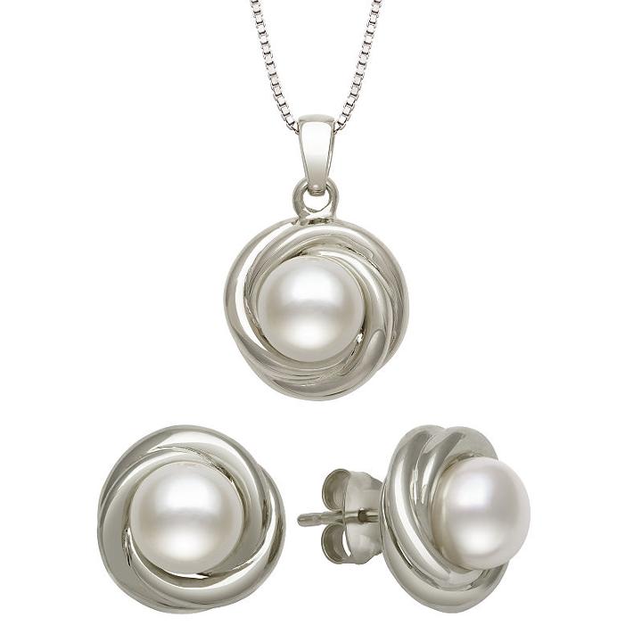 Womens 2-pack White Pearl Sterling Silver Jewelry Set