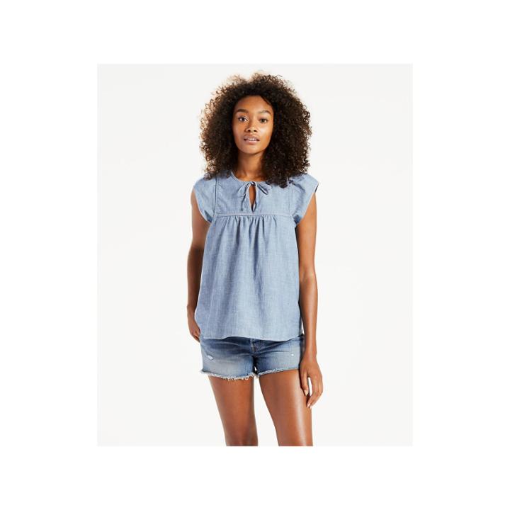 Levi's Short Sleeve Split Crew Neck Cotton Blouse
