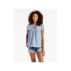 Levi's Short Sleeve Split Crew Neck Cotton Blouse