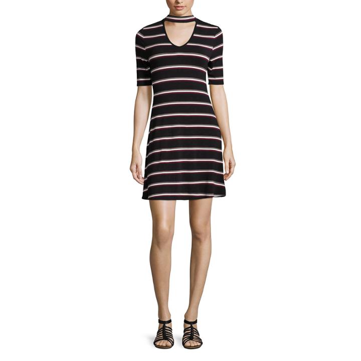 Arizona 3/4 Sleeve Stripe Fit & Flare Dress-juniors