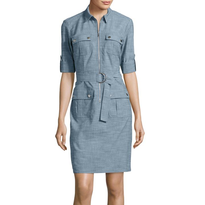 Sharagano Short Sleeve Cargo Shirtdress