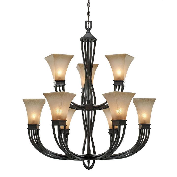 Genesis 2-tier 9-light Chandelier In Roan Timber With Evolution Glass