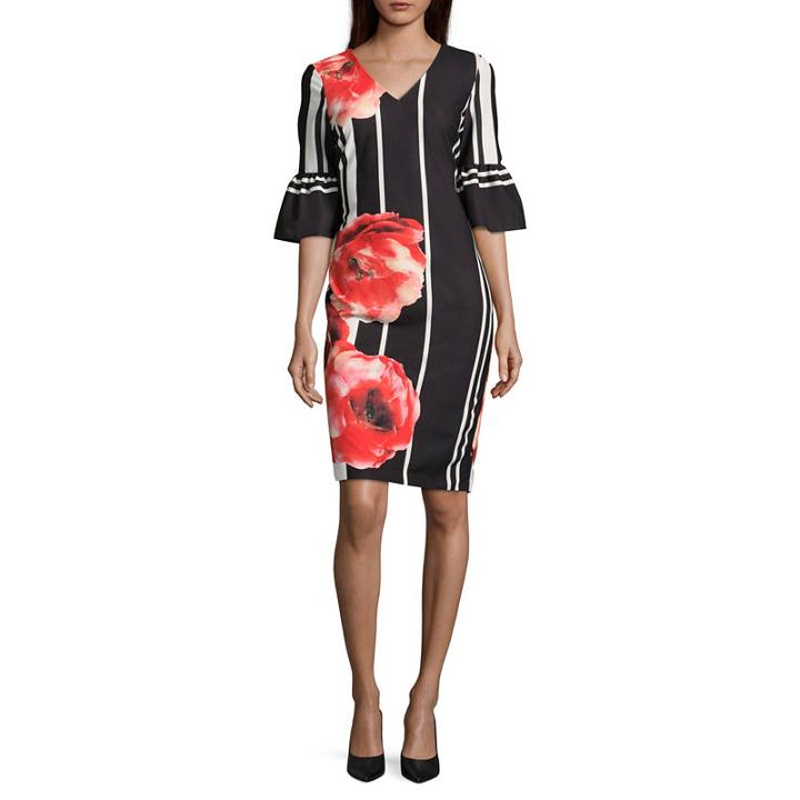 Weslee Rose Elbow Sleeve Floral Sheath Dress