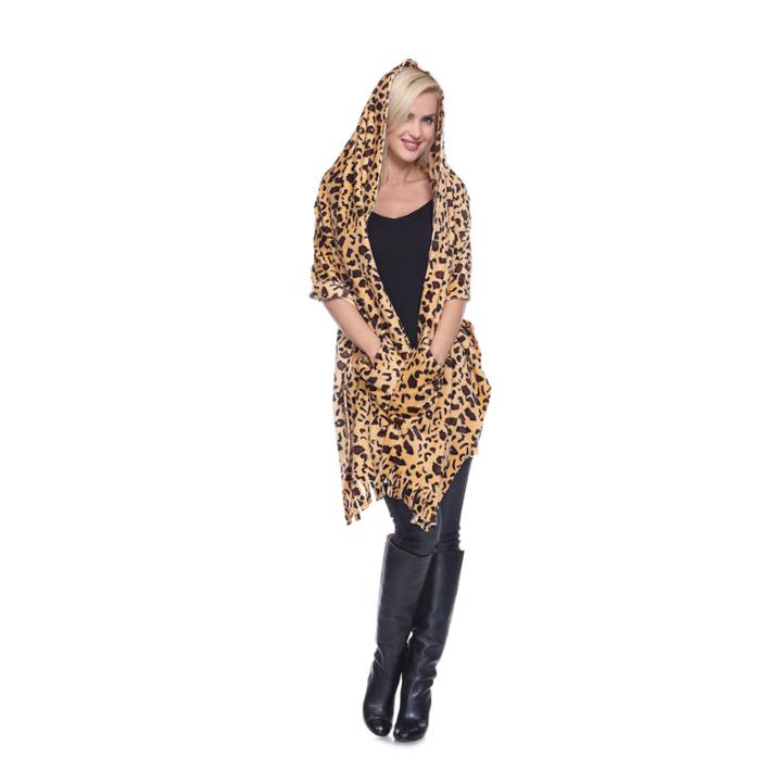 White Mark Animal Print Poncho