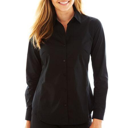 Worthington Essential Long-sleeve Button-front Shirt - Petite