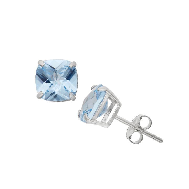 Cushion Blue Aquamarine Sterling Silver Stud Earrings