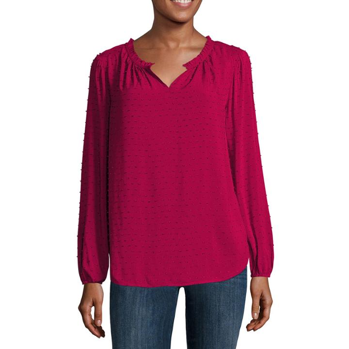 Liz Claiborne Long-sleeve Splitneck Peasant Top