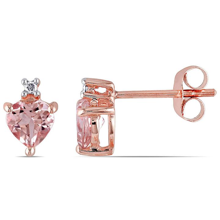 Diamond Accent Pink Morganite Heart Ear Pins