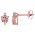 Diamond Accent Pink Morganite Heart Ear Pins