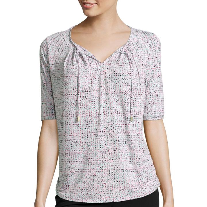 Liz Claiborne Elbow-sleeve Tie-front T-shirt - Petite