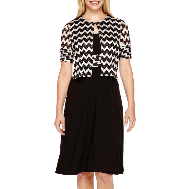 Perceptions Short-sleeve Chevron Print Jacket Dress - Petite