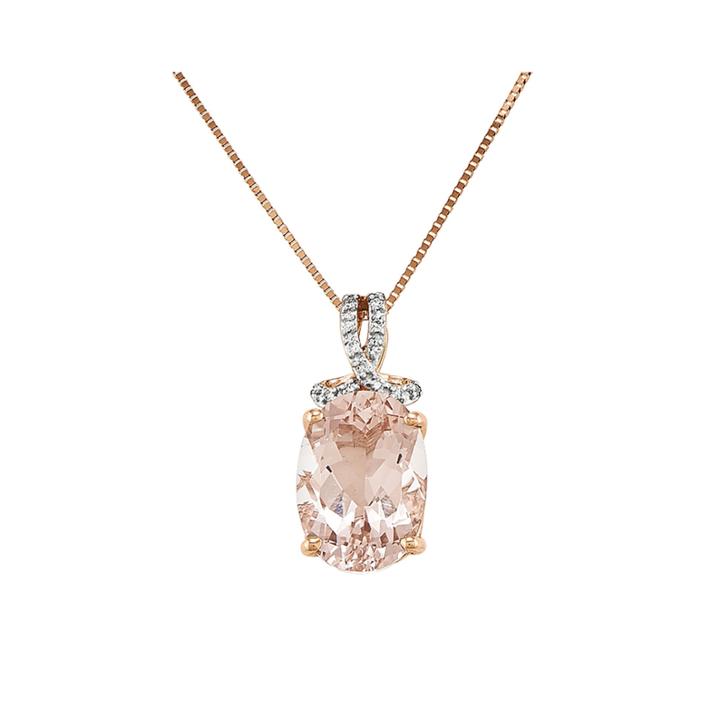 Oval Genuine Morganite And Diamond-accent 14k Rose Gold Pendant Necklace