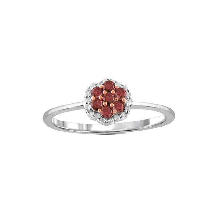 1/4 Ct. T.w. White & Color-enhanced Red Diamond Cluster Sterling Silver Ring