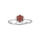 1/4 Ct. T.w. White & Color-enhanced Red Diamond Cluster Sterling Silver Ring
