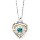 Lab-created Emerald & White Sapphire Two-tone Heart Pendant Necklace