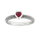 Personally Stackable Lab-created Ruby Heart Sterling Silver Beaded Ring