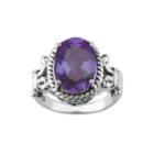 Genuine Amethyst Oxidized Sterling Silver Rope Ring