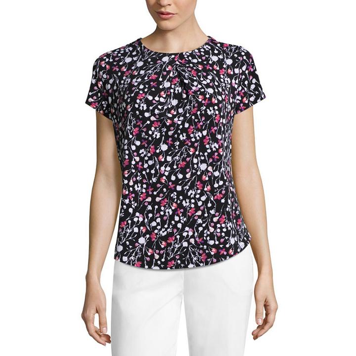 Liz Claiborne Short Sleeve Pleated Knit Top