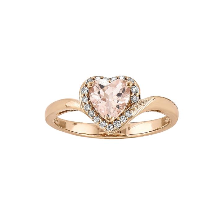Heart-shaped Genuine Morganite And 1/10 Ct. T.w. Diamond 14k Rose Gold Ring