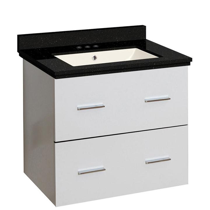 23.75-in. W Wall Mount White Vanity Set For 3h4-in. Drilling Black Galaxy Top Biscuit Um Sink