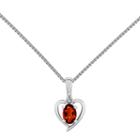 Womens Diamond Accent Genuine Red Garnet Heart Pendant Necklace