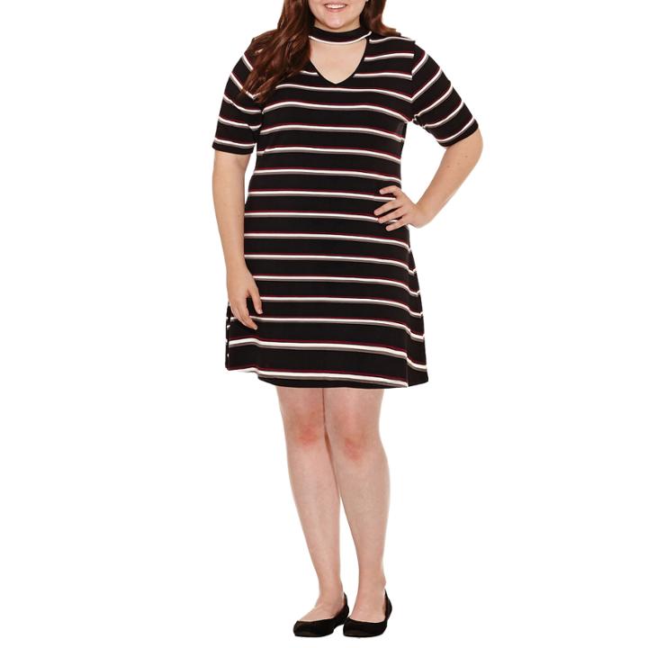 Arizona Short Sleeve Fit & Flare Dress-juniors Plus