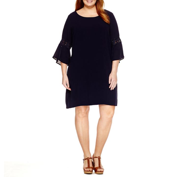Luxology 3/4 Sleeve Crochet Insert Sheath Dress-plus