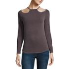 Arizona Cut Out Neckline Rib Knit Top- Juniors