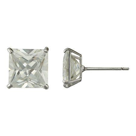 Square Cubic Zirconia Stud Earrings 14k White Gold