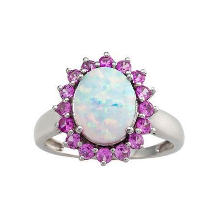 Sterling Silver Lab-created Opal & Pink Sapphire Ring